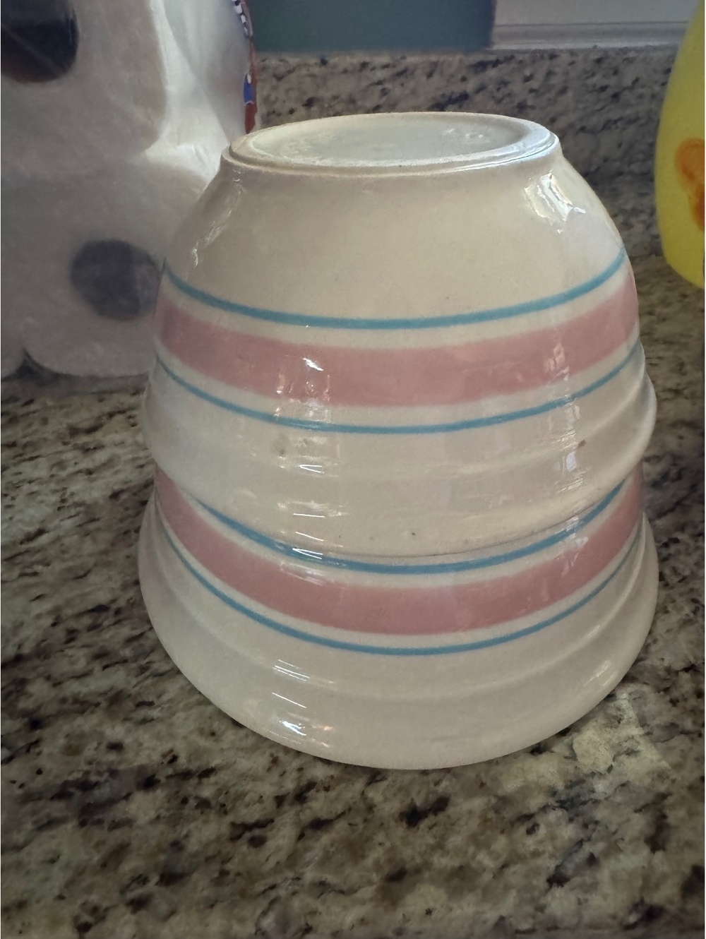 Vintage McCoy Pottery Mixing Bowl Pink Blue Stripes Banded Oven Proof #7 larger